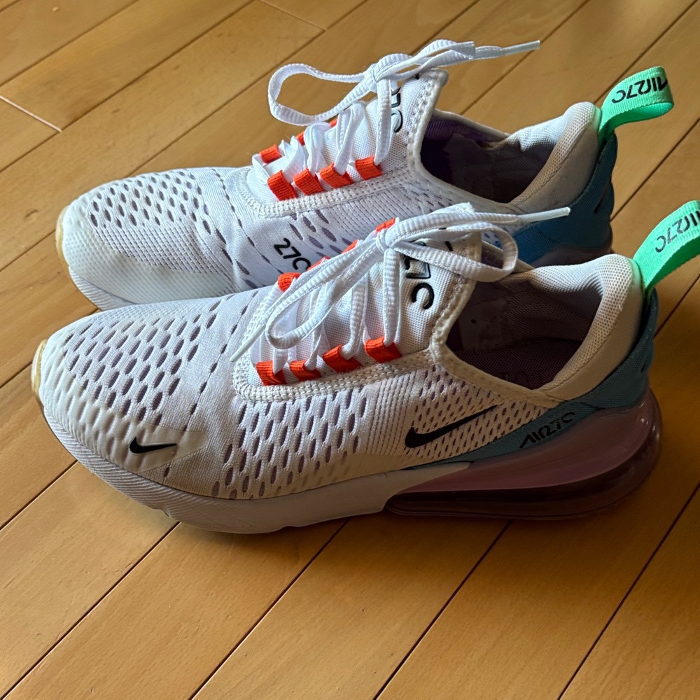 Nike Kids' Air Max 270 White with Teal and Coral Accents